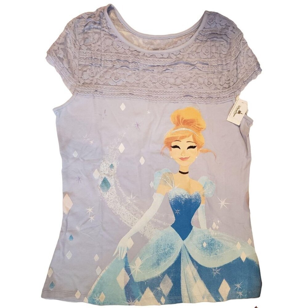 Disney Parks Cinderella Blouse Women Lace Ruffle Shirt Slipper Princess Top - Picture 1 of 16